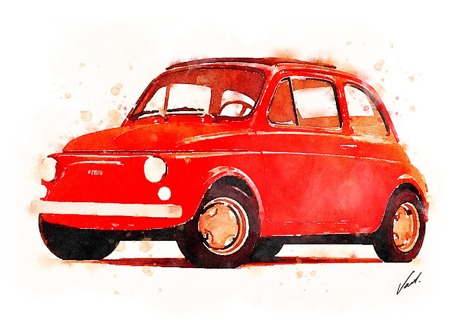 Watercolor classic Fiat 500 by Vart Painting by Vart