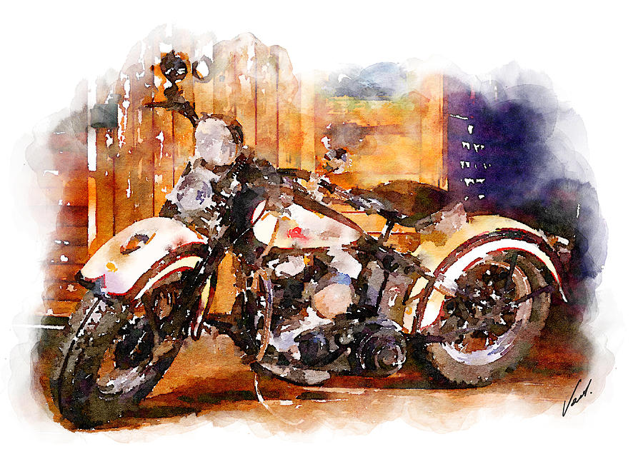  Watercolor classic Harley-Davidson by Vart Painting by Vart