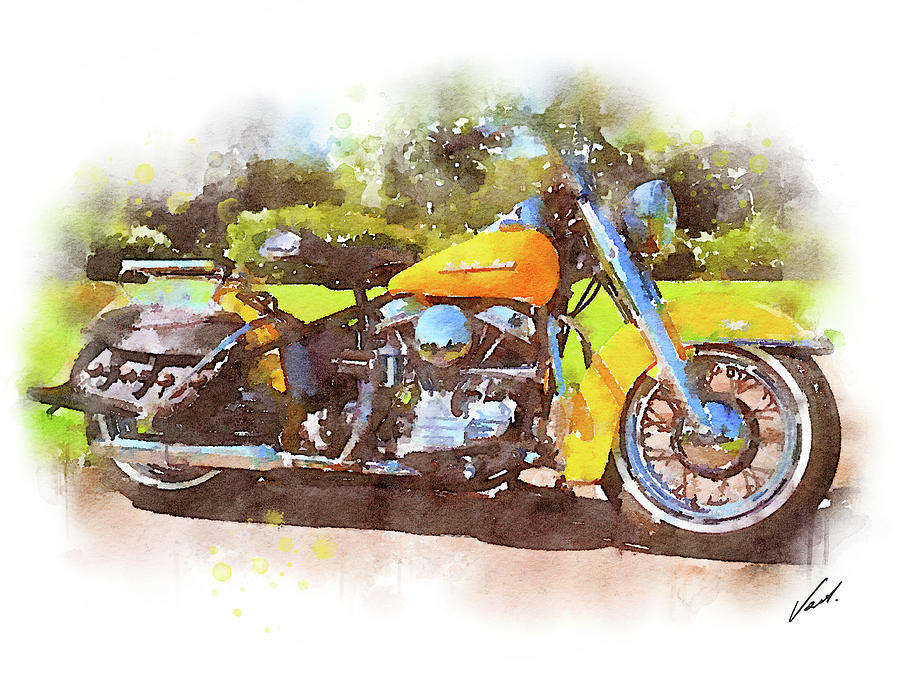 Watercolor Classic Harley-Davidson Panhead by Vart. Painting by Vart