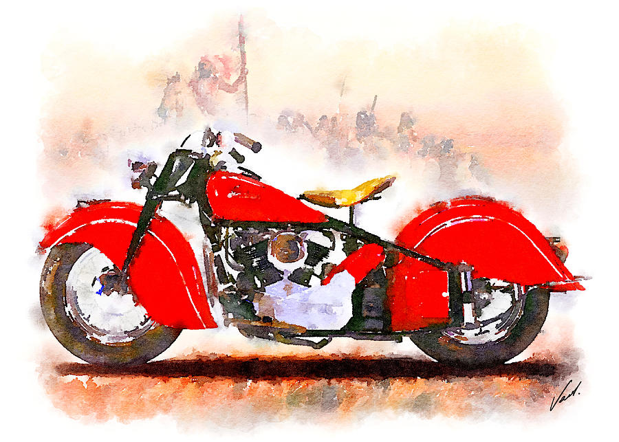 Watercolor Classic Indian motorcycle by Vart Painting by Vart