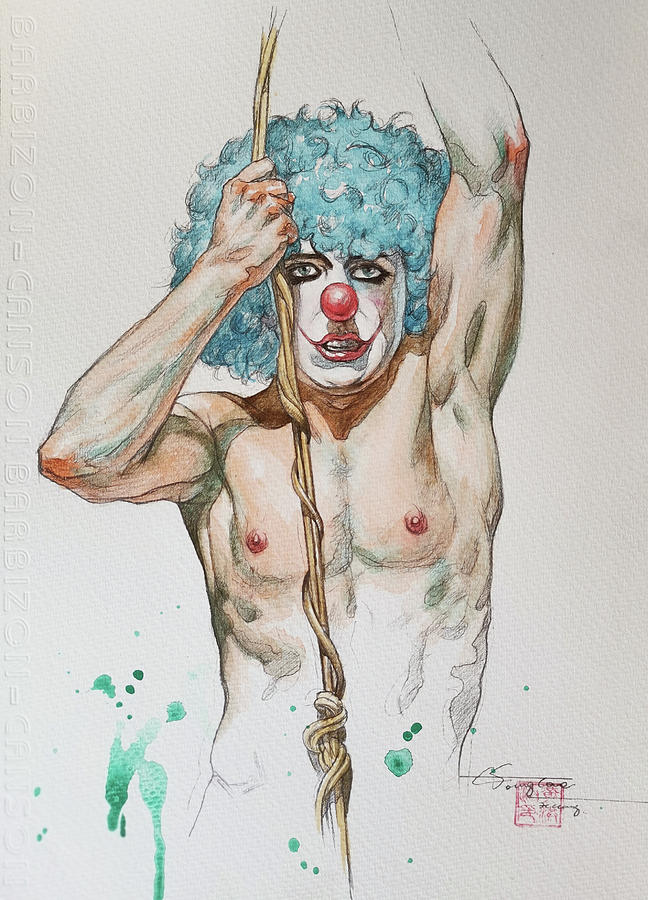 Watercolor -Clown Painting by Hongtao Huang