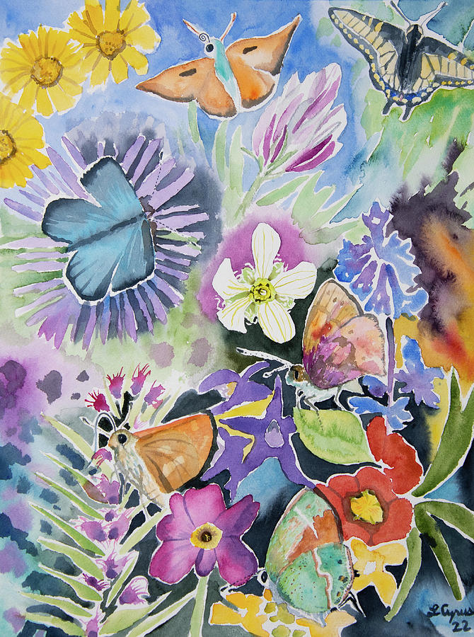Watercolor - Colorado Butterflies and Wildflowers Painting by Cascade Colors