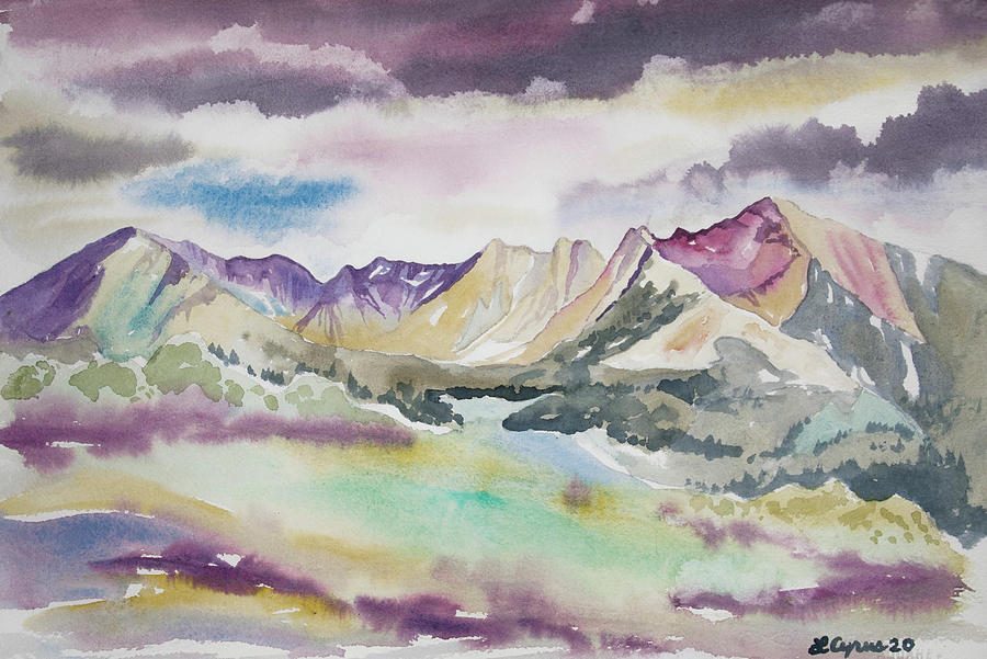 Watercolor- Colorado Mountain Range Impression Painting by Cascade Colors