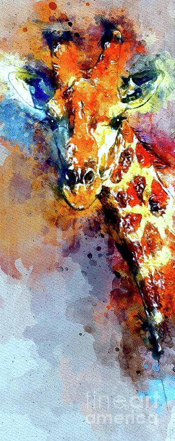 Watercolor Colorful Giraffe Mixed Media