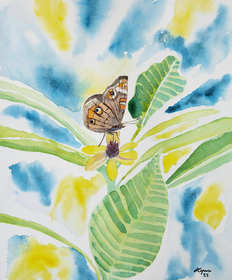 Watercolor - Common Buckeye With Summer Colors Painting