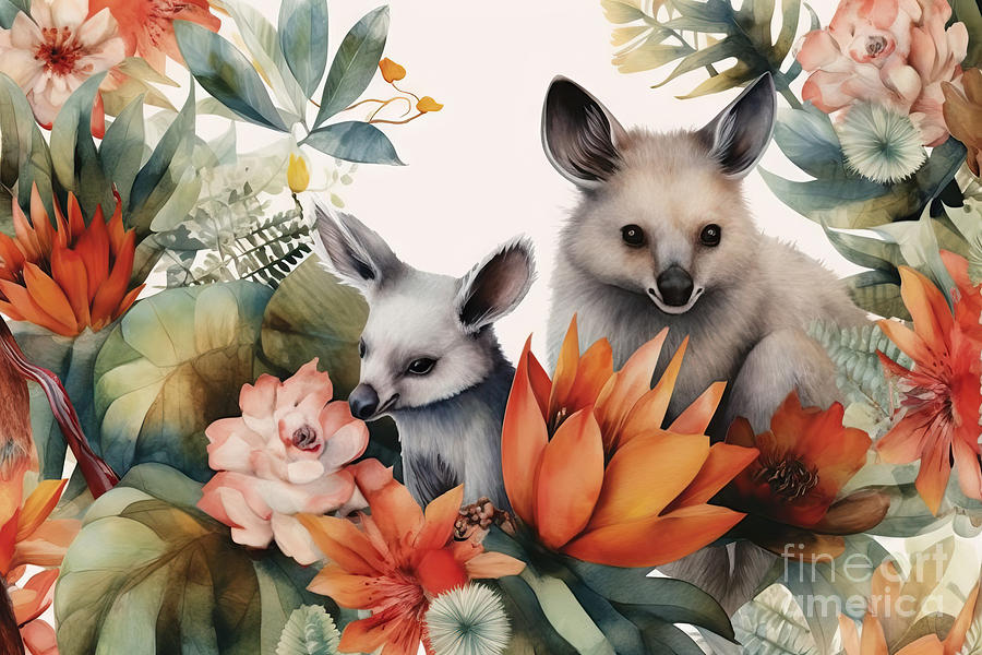 Wildlife Painting - Watercolor Composition With Australian Animals And Natural Eleme by N Akkash