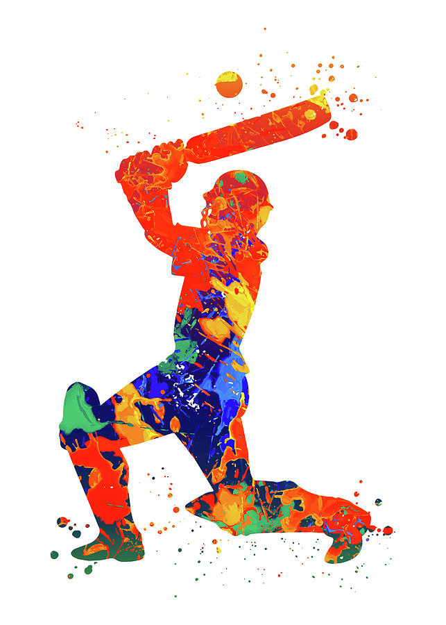 Watercolor Cricket Player Man Digital Art by Towery Hill - Fine Art America