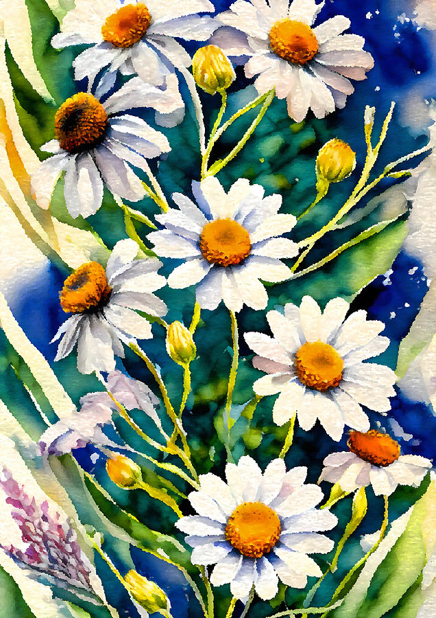 Watercolor daisy, mixed technique, Mixed Media by Rostislav Bouda ...