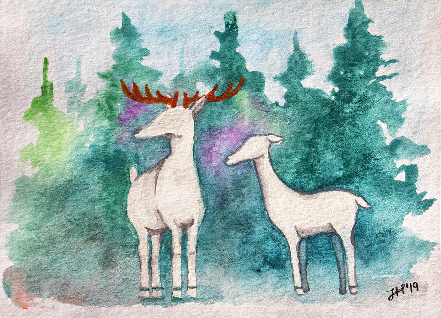 Watercolor Deer Painting by Jean Haynes