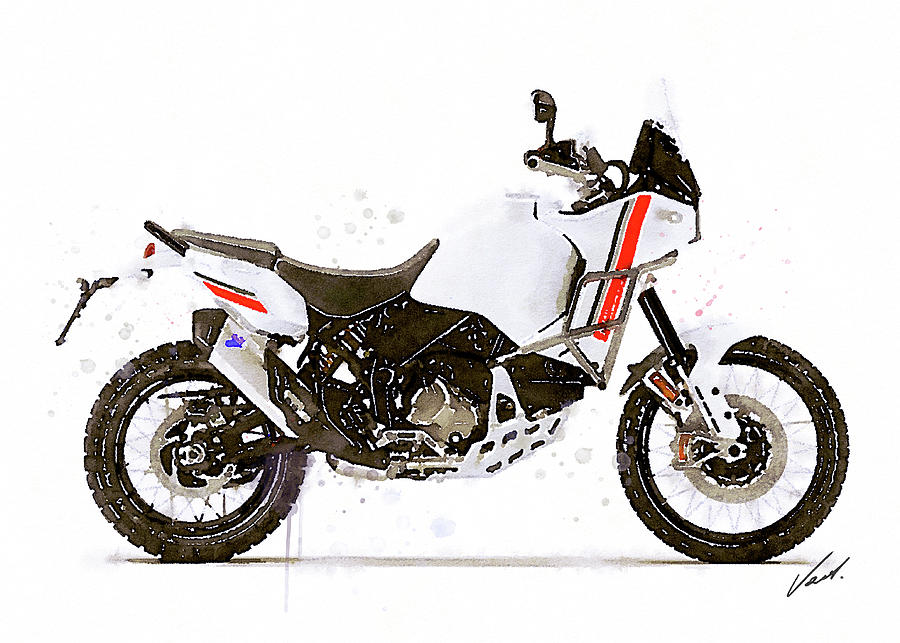 Watercolor Ducati DesertX motorcycle - oryginal artwork by Vart. Painting by Vart