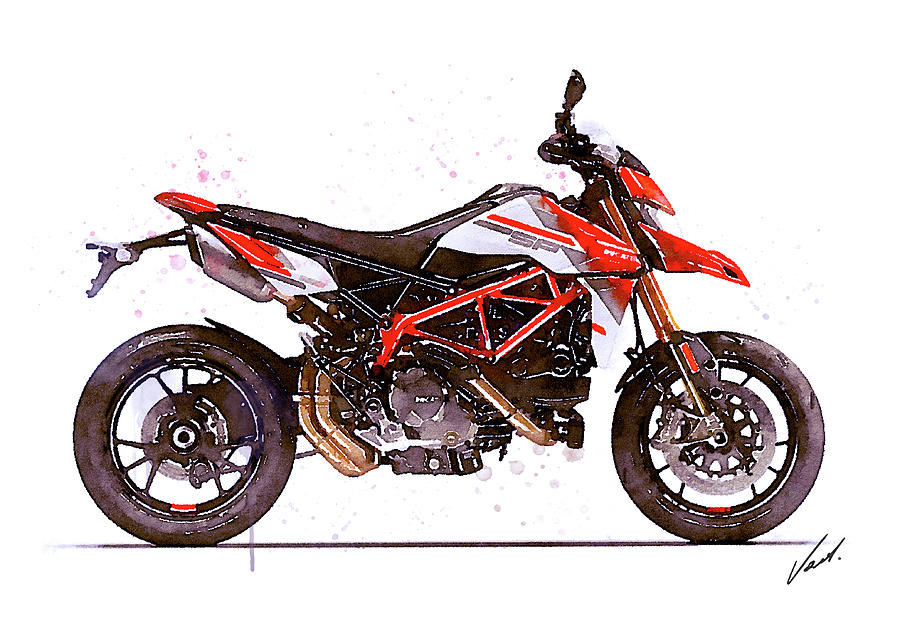 Watercolor Ducati Hypermotard motorcycle - oryginal artwork by Vart. Painting by Vart