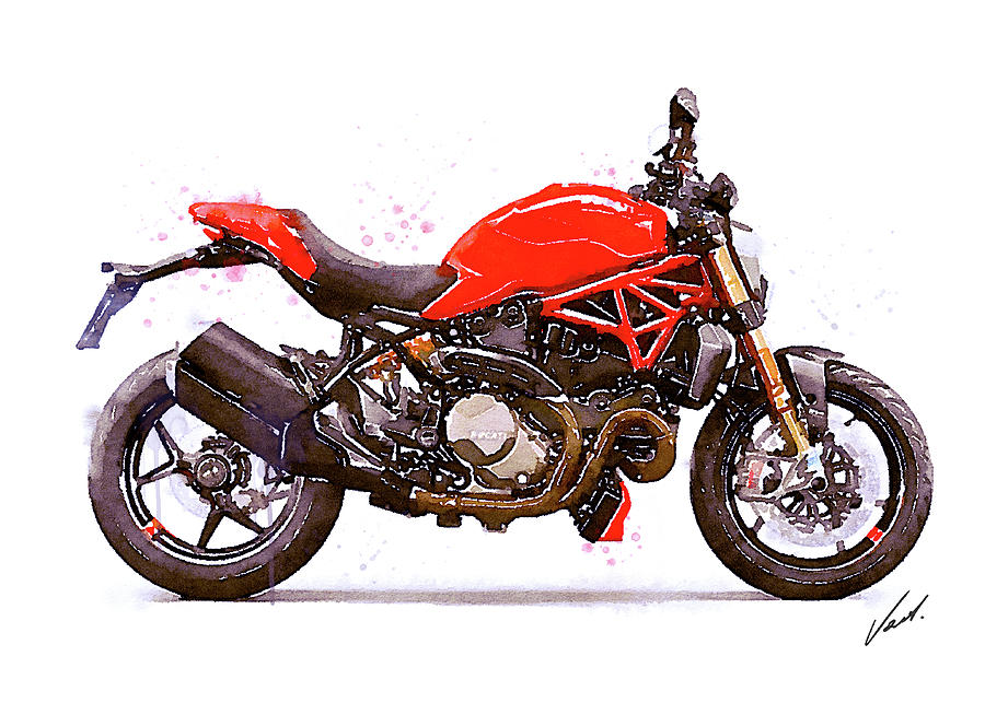 Watercolor Ducati Monster motorcycle - oryginal artwork by Vart. Painting by Vart