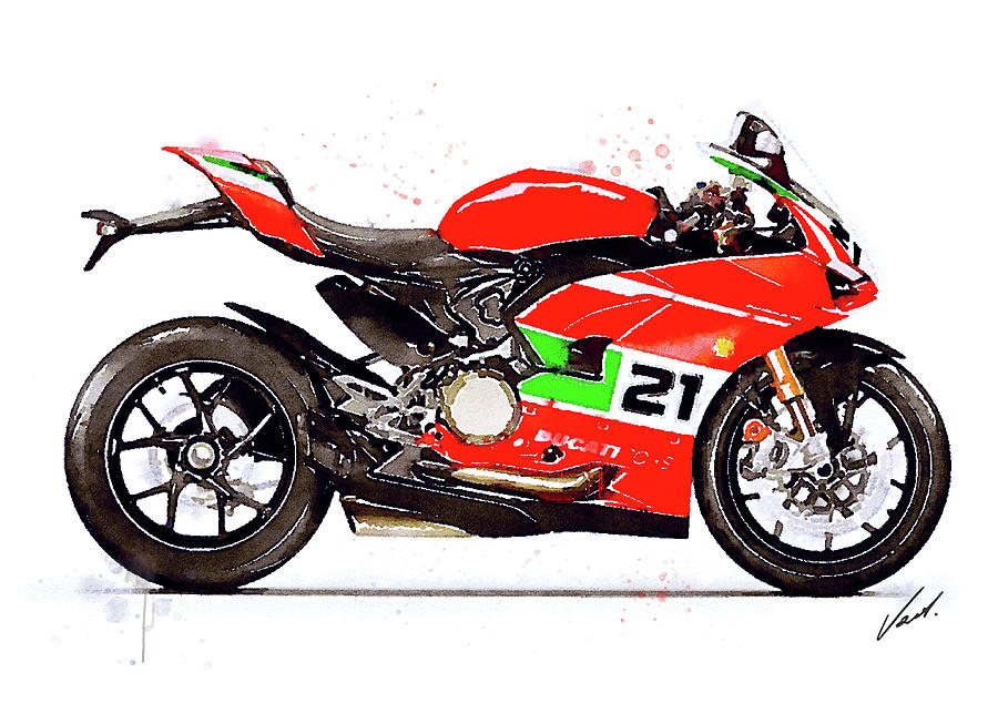 Watercolor Ducati Panigale V2 Bayliss motorcycle, oryginal artwork  Painting by Vart Studio