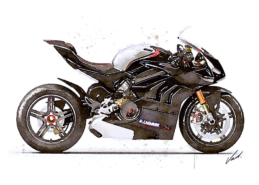 Watercolor Ducati Panigale V4SP 2022 motorcycle, oryginal artwork b Painting by Vart Studio