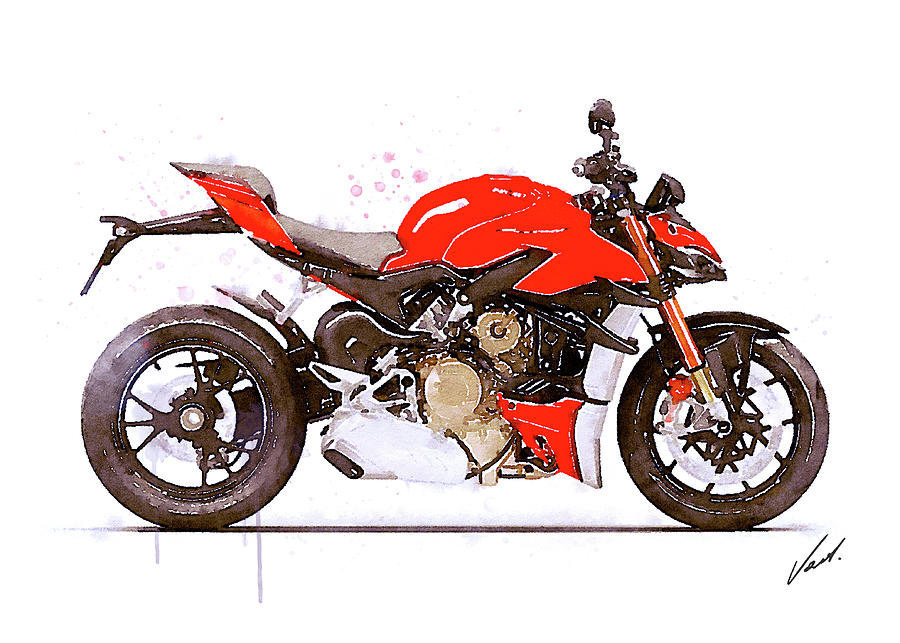 Watercolor Ducati Streetfighter motorcycle - oryginal artwork by Vart. Painting by Vart