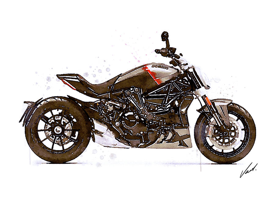 Watercolor Ducati XDiavel motorcycle - awesome gift for a motorcyclist, oryginal artwork by Vart. Painting by Vart