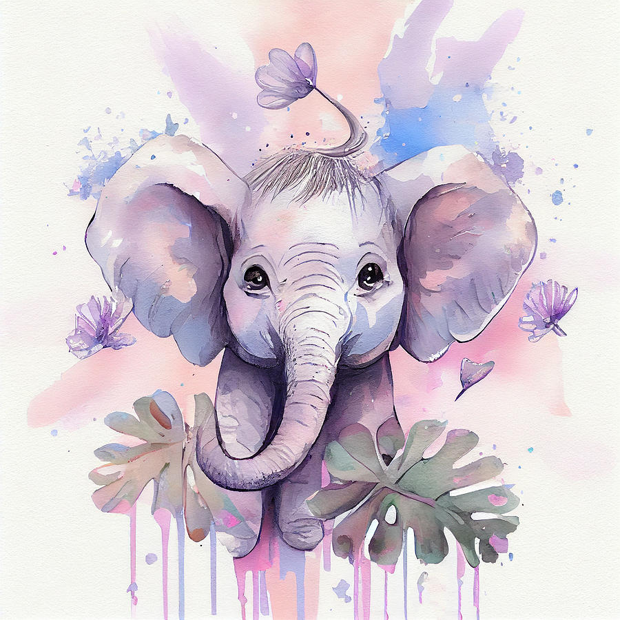 Watercolor Elephant Wall Art #4 Digital Art by DiginYall - Fine Art America