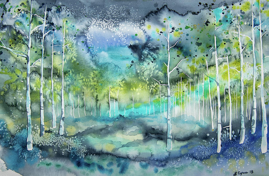Watercolor - Evening Aspen Forest Impression Painting by Cascade Colors
