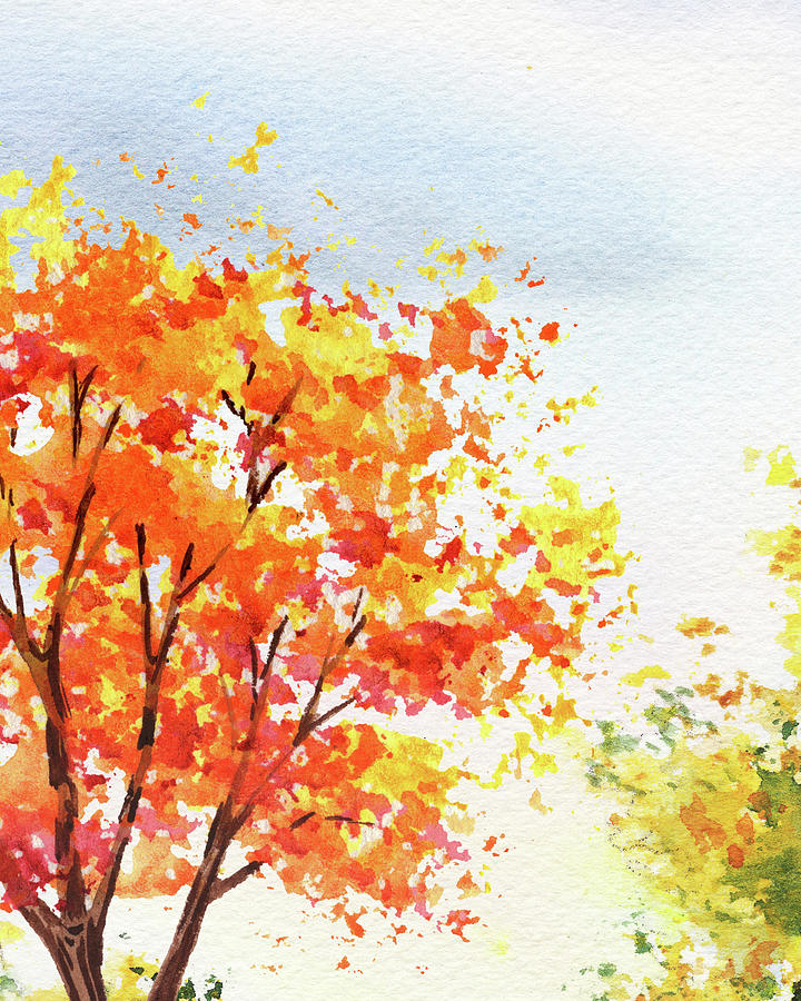 Watercolor Fall Composition Autumn Landscape Trees Leaves Warm Tones Art III Painting by Irina Sztukowski