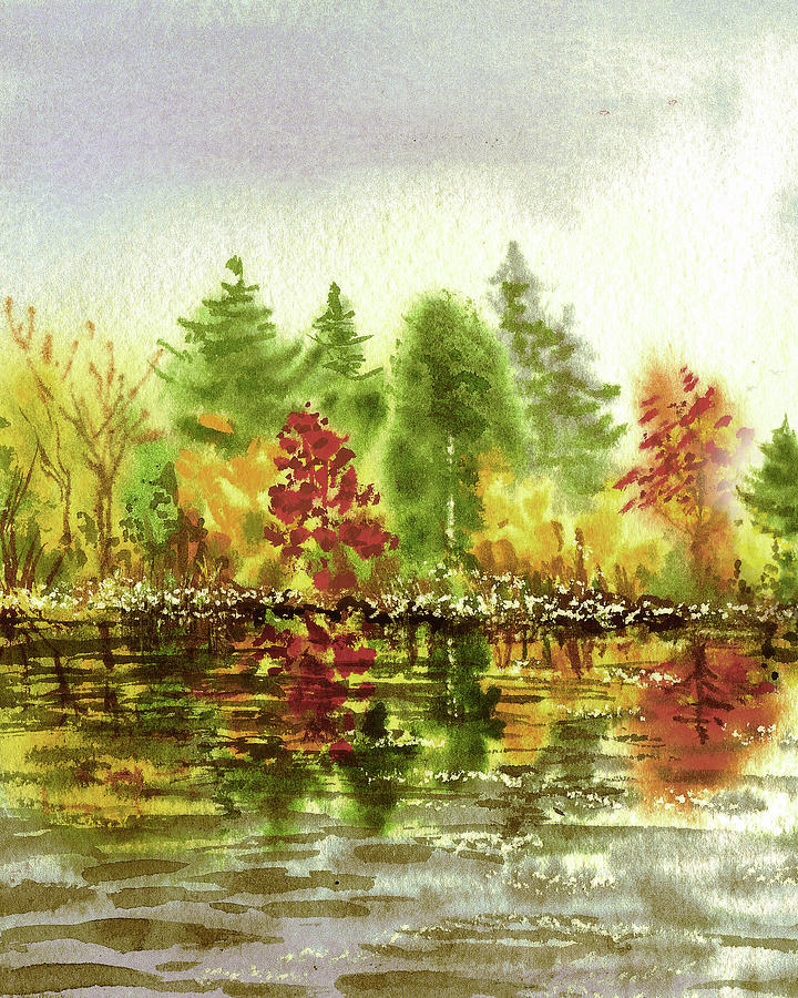 Watercolor Fall Composition Autumn Landscape Trees Leaves Warm Tones Art XIII Painting by Irina Sztukowski