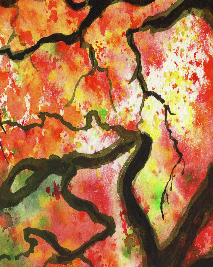 Watercolor Fall Composition Autumn Landscape Trees Leaves Warm Tones Art XV Painting by Irina Sztukowski