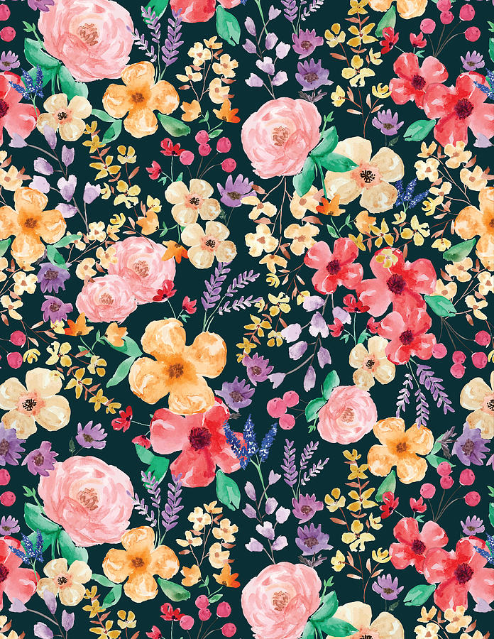 Watercolor Field Flowers Painting by Kristye Dudley