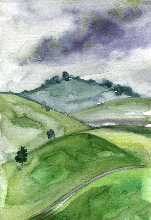 Watercolor Few Hills And A Mountain Painting Digital Art by Sambel Pedes