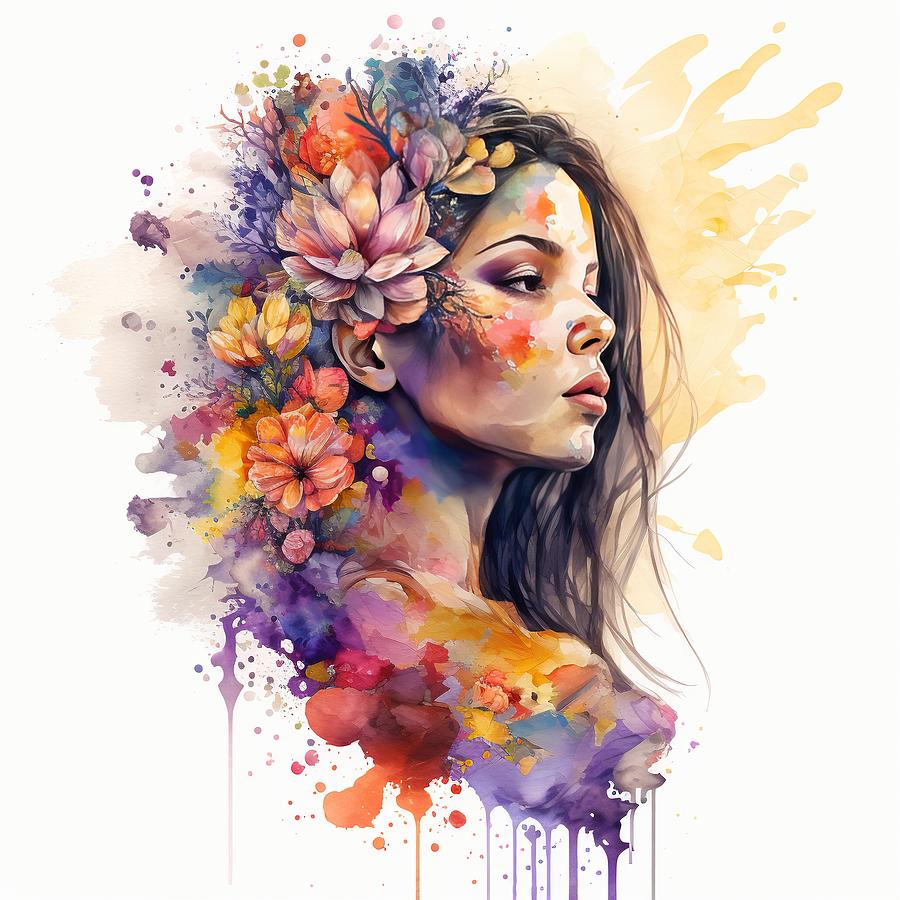 Watercolor Floral Woman #2 Digital Art by Chromatic Fusion Studio ...