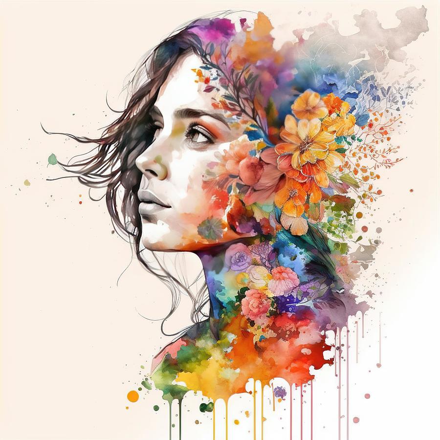 Watercolor Floral Woman #6 Digital Art by Chromatic Fusion Studio ...