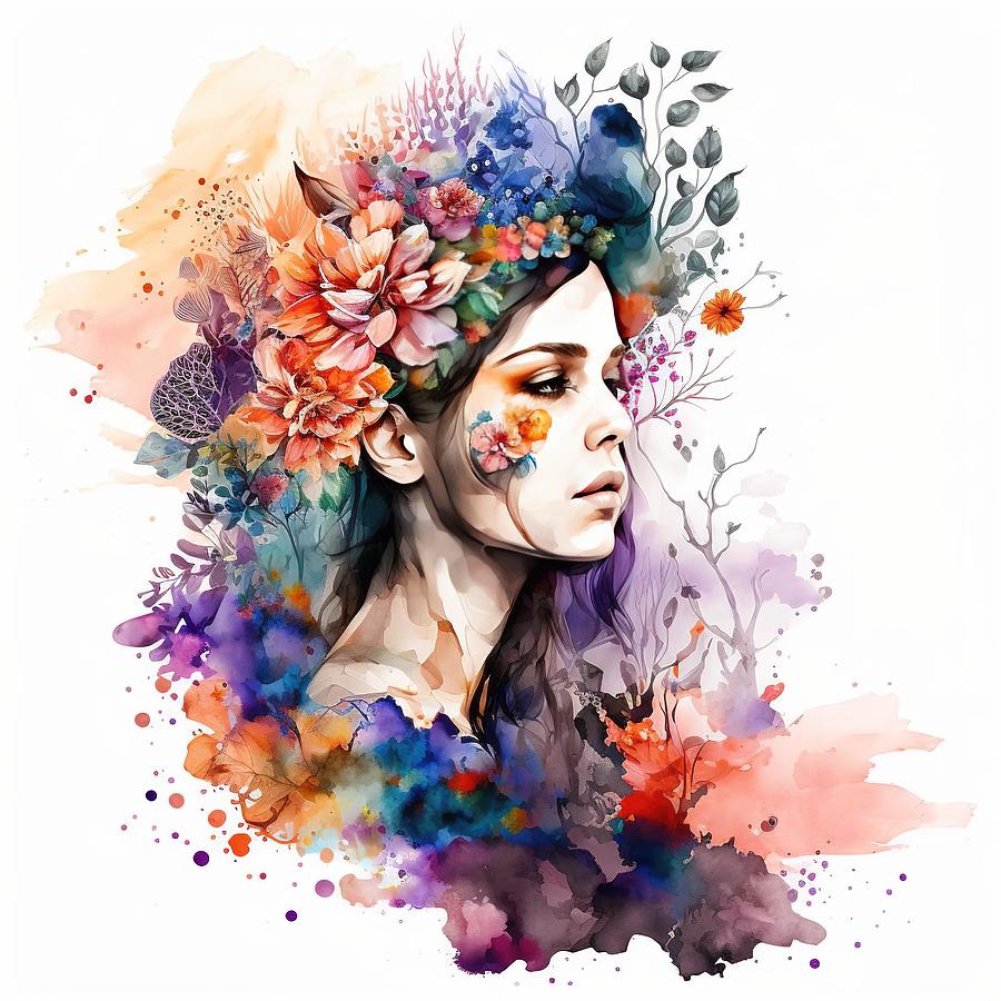 Watercolor Floral Woman #8 Digital Art by Chromatic Fusion Studio ...