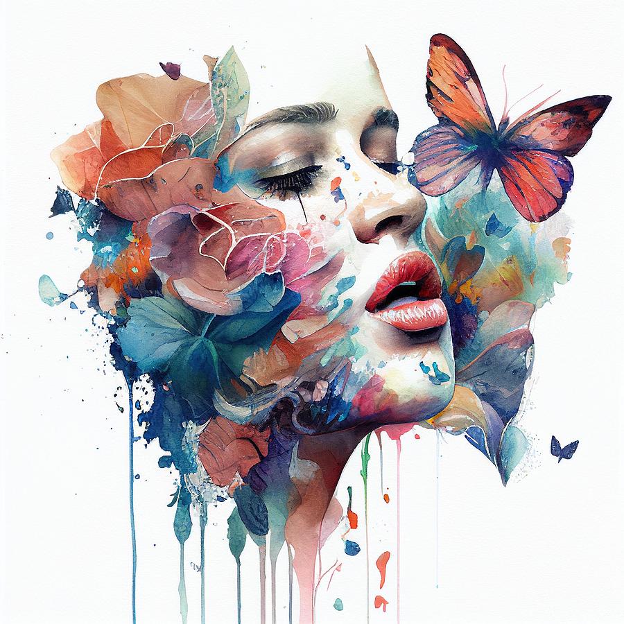 Watercolor Floral Woman Face #1 Digital Art by Chromatic Fusion Studio ...