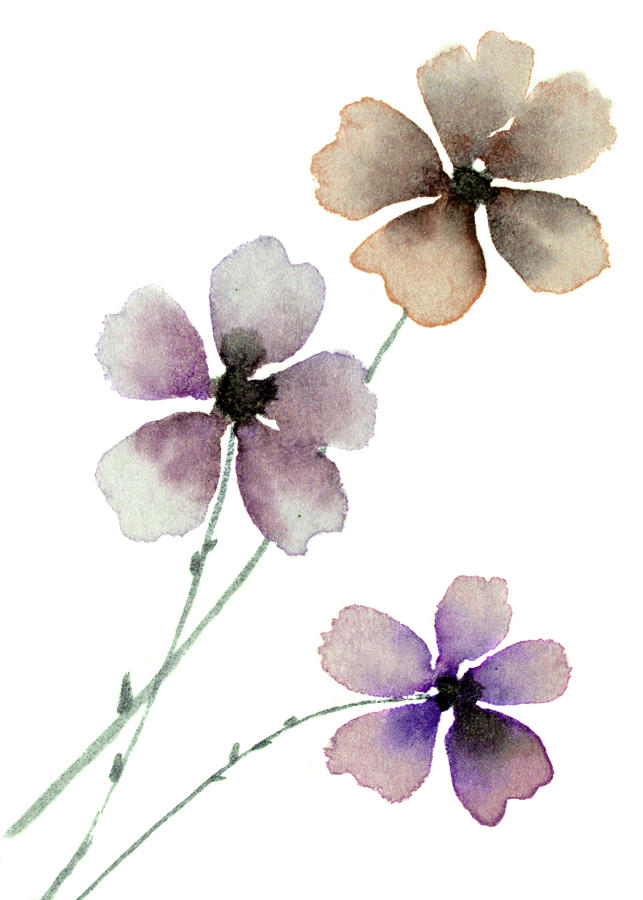 Watercolor Flowers with violet hues Painting by R Kyllo