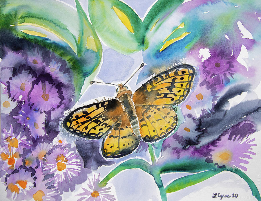 Watercolor - Fritillary with Aster Painting by Cascade Colors