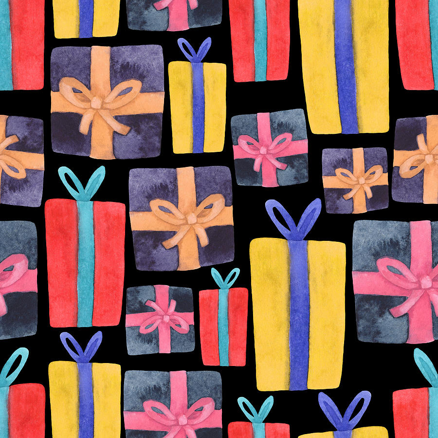 Watercolor gift boxes seamless pattern Painting by Julien - Fine Art