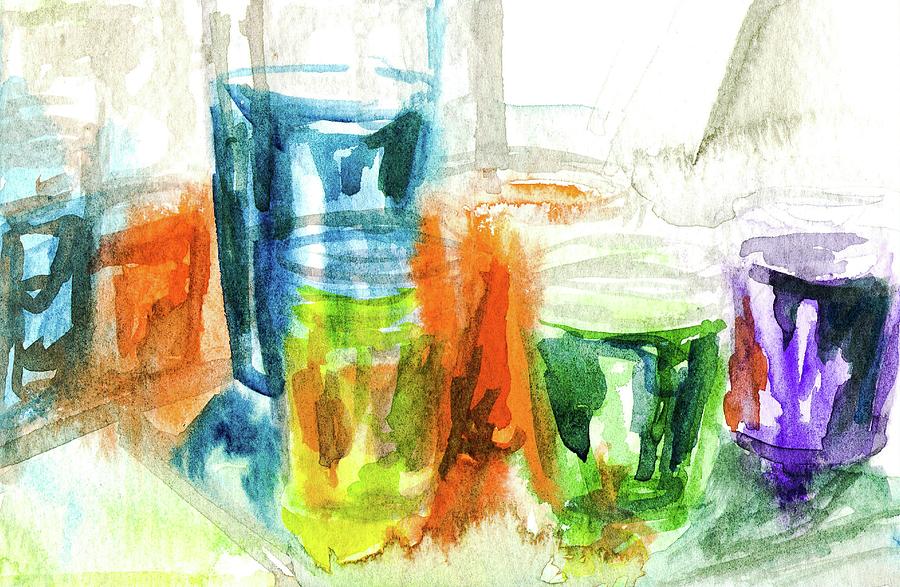 Watercolor Glasses Painting by Ashley Kujan