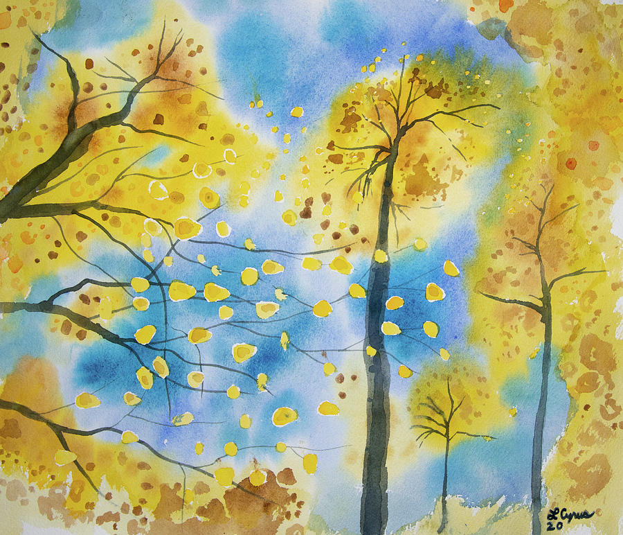 Watercolor - Golden Aspen Against the Sky Painting by Cascade Colors