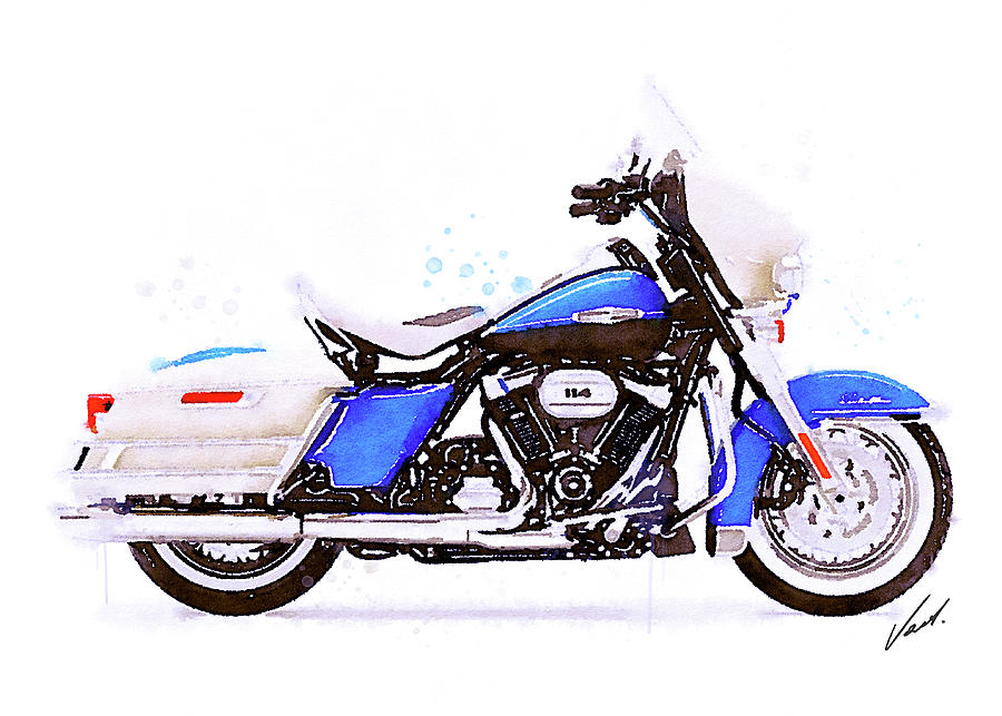 Watercolor Harley-Davidson Electra Glide motorcycle - oryginal artwork by Vart. Painting by Vart
