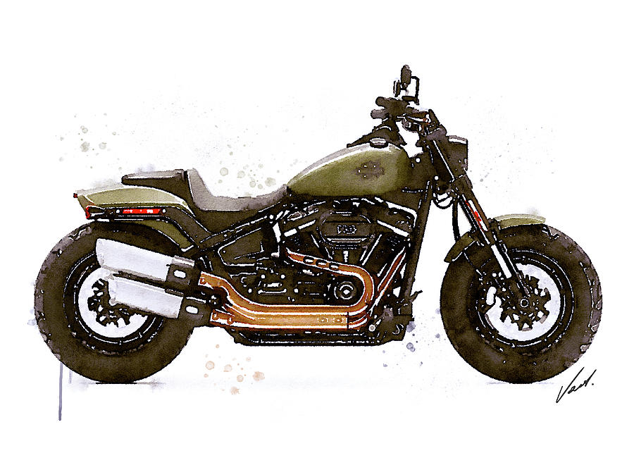 Watercolor Harley-Davidson FAT BOB motorcycle - oryginal artwork by Vart. Painting by Vart