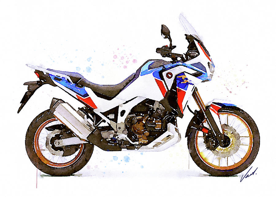 Watercolor Honda Africa CRF 1100 Twin motorcycle - oryginal artwork by Vart. Painting by Vart