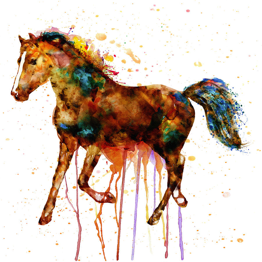 Watercolor Horse Painting by Marian Voicu