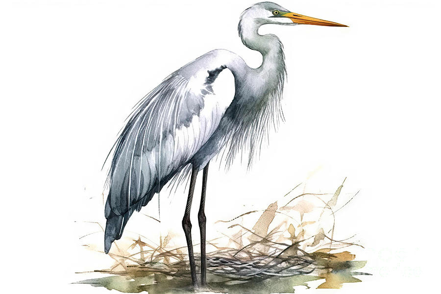 Watercolor Illustration Of Herons, Isolated Drawing From The Han ...