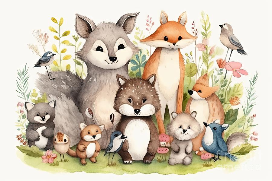 Watercolor Illustration Woodland Animals Illustration Painting By N 