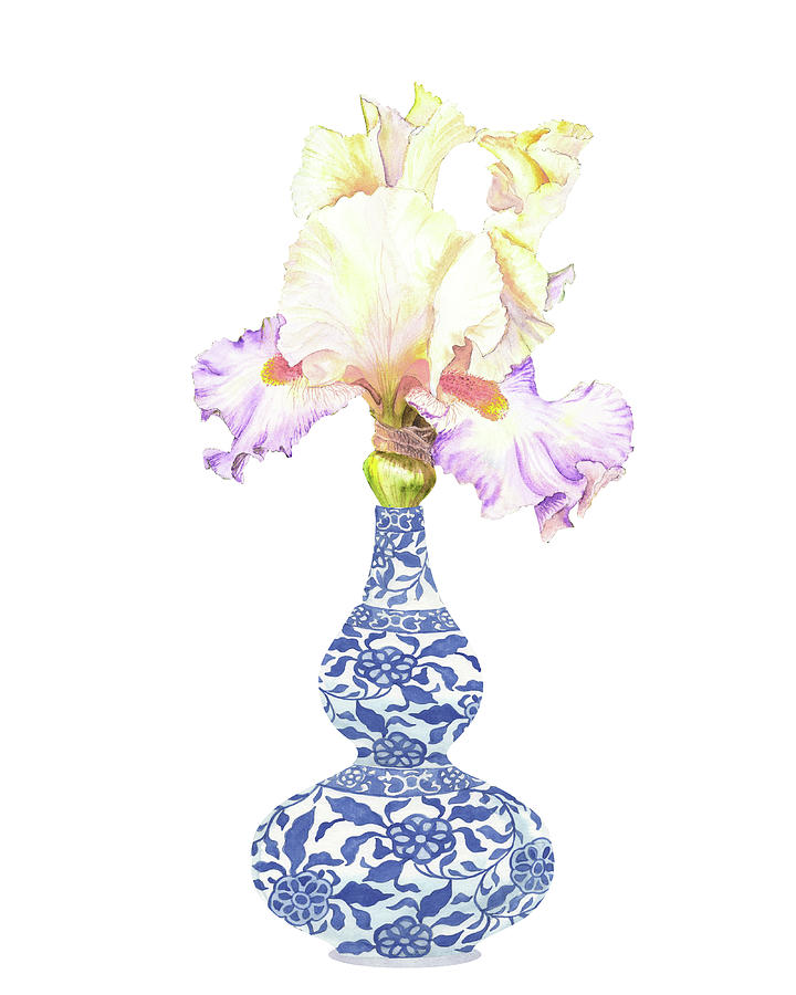 Watercolor Iris Flower In Chinese Dynasty Antique Vase Painting by Irina Sztukowski