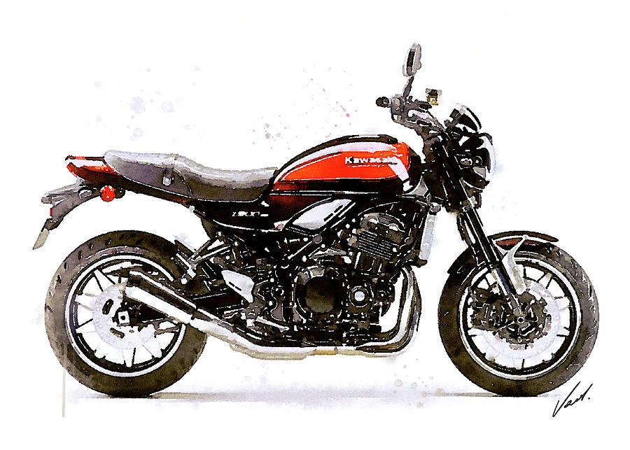 Watercolor KAWASAKI Z900 RS motorcycle - oryginal artwork by Vart. Painting by Vart
