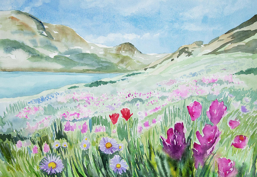 Watercolor - King Lake Summer Landscape Painting by Cascade Colors