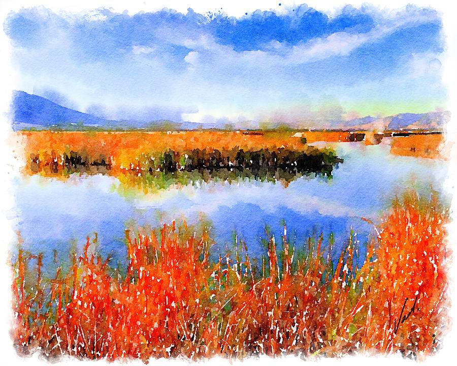 Watercolor Lake landscape by Vart Painting by Vart