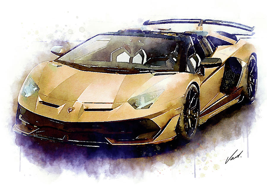 Watercolor Lamborghini Aventador - oryginal artwork Painting by Vart