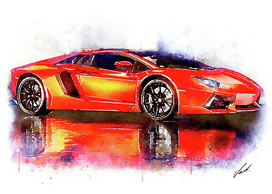 Watercolor Lamborghini Murcielago - oryginal artwork by Vart Painting by Vart