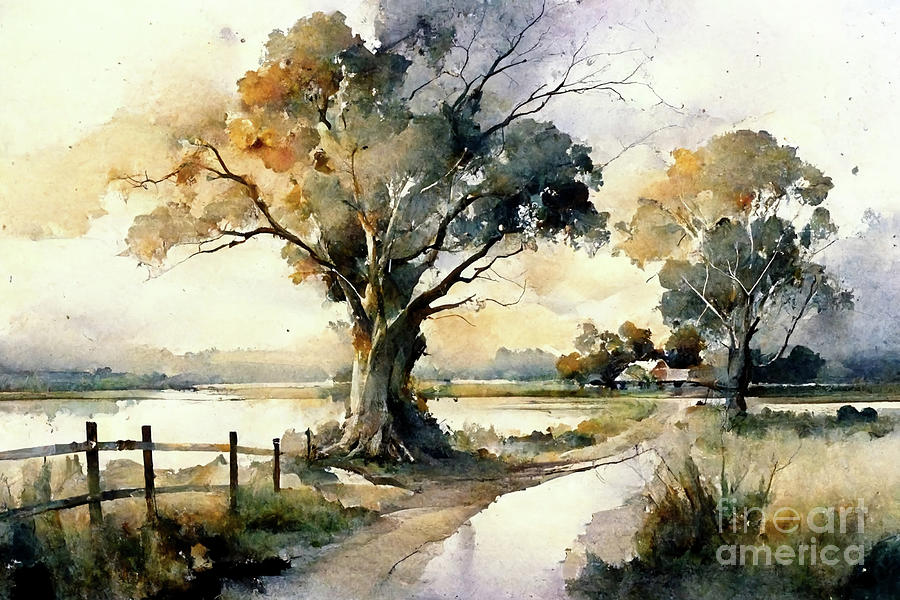 Watercolor landscape 0213a Digital Art by Howard Roberts - Fine Art America