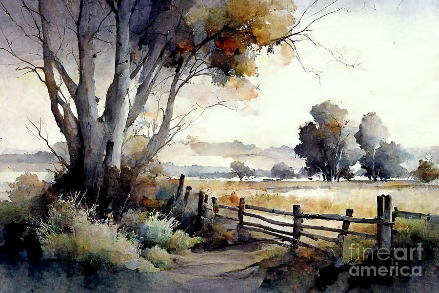 Watercolor landscape 0213f Digital Art by Howard Roberts - Fine Art America